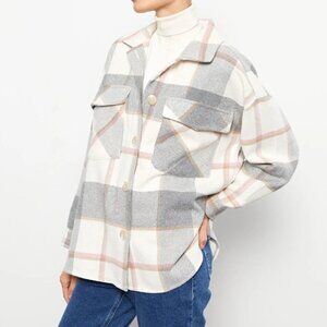 LCW Vision Plaid Long Sleeve Flannel Oversize Women's Flannel Shirt Jacket